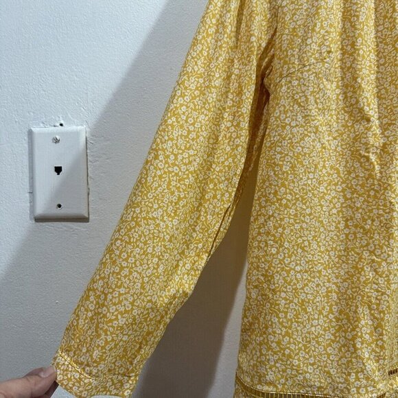 Talbots Top Women Women's Yellow Long  Sleeve Split V Neck Eyelet‎  Tunic SZ LP - Picture 6 of 14
